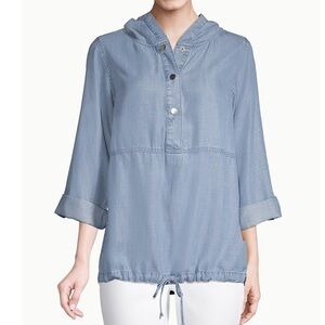 Chico’s 1 (US 8/10) Zenergy Hooded Chambray Pullover Lightweight Jacket Top